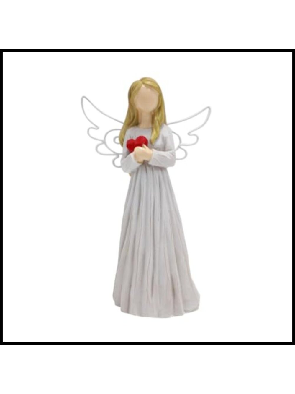 Resin Angel Statue with Red Heart Wire Wings Home Decor